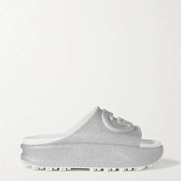 NEW GUCCI MIAMI GLITTER INTERLOCKING G PLATFORM SLIDES SANDALS G41 US 11 - Picture 3 of 13